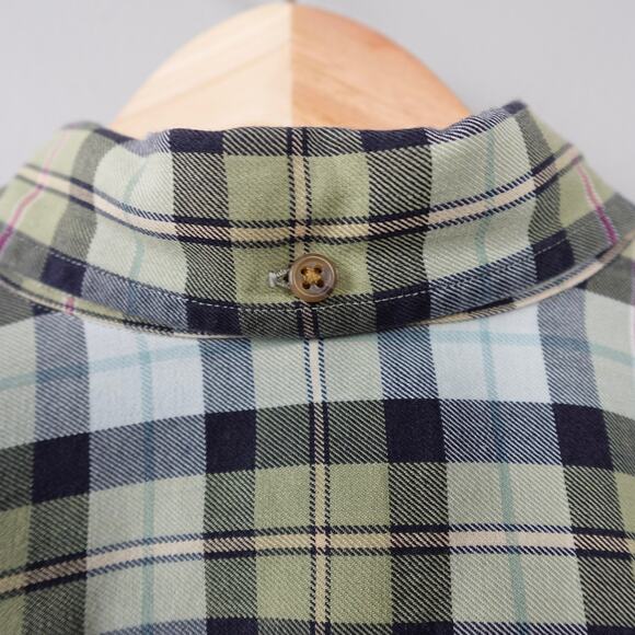 Vintage 90s Lands End Viyella Flannel Button Down Shirt Size M Sage Green Plaid - Picture 16 of 16